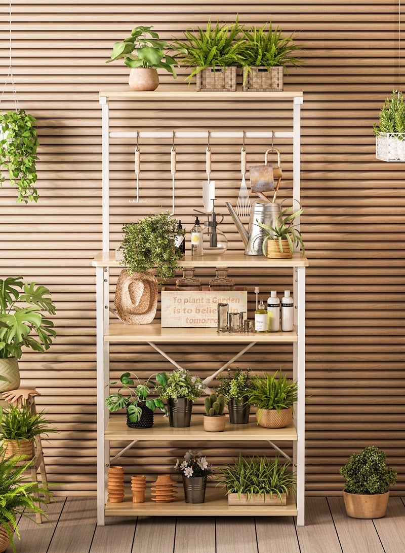 اديببولا "رف تخزين المطبخ ، طاولة زاوية القهوة مع 4 طبقات ، موقف ميكروويف المطبخ مع 5 خطافات على شكل S ، رف تخزين المطبخ للتوابل ، آلة القهوة والأجهزة المنزلية " - Image 5